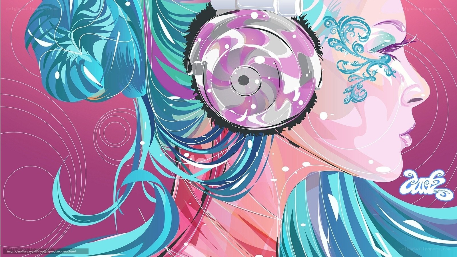 woman with headphones and colorful hair