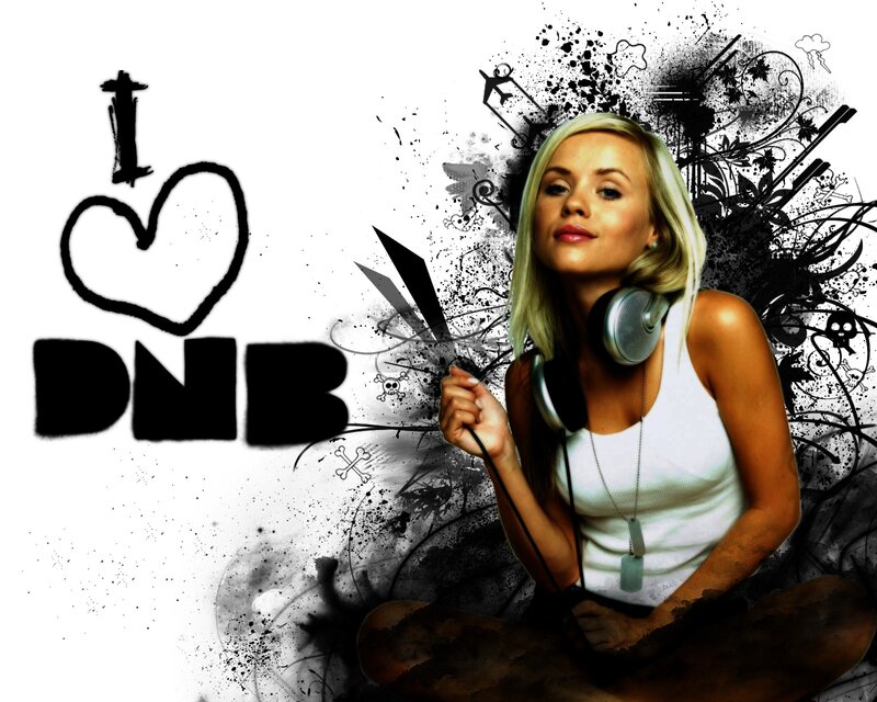 woman with headphones and DNB text