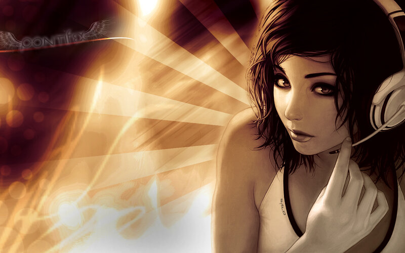 woman with headphones and light