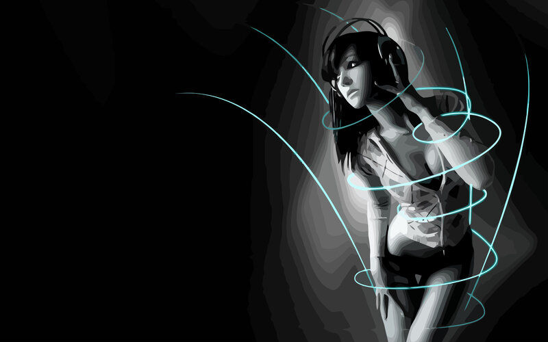 woman with headphones and light trails
