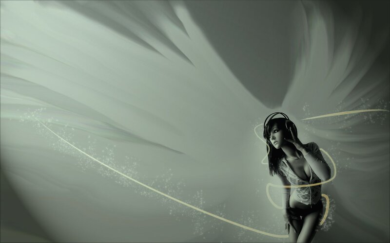woman with headphones and light trails