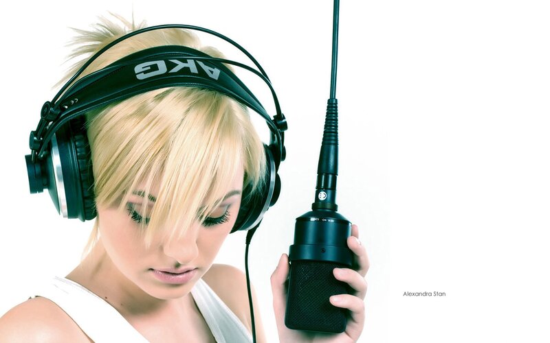 woman with headphones and microphone