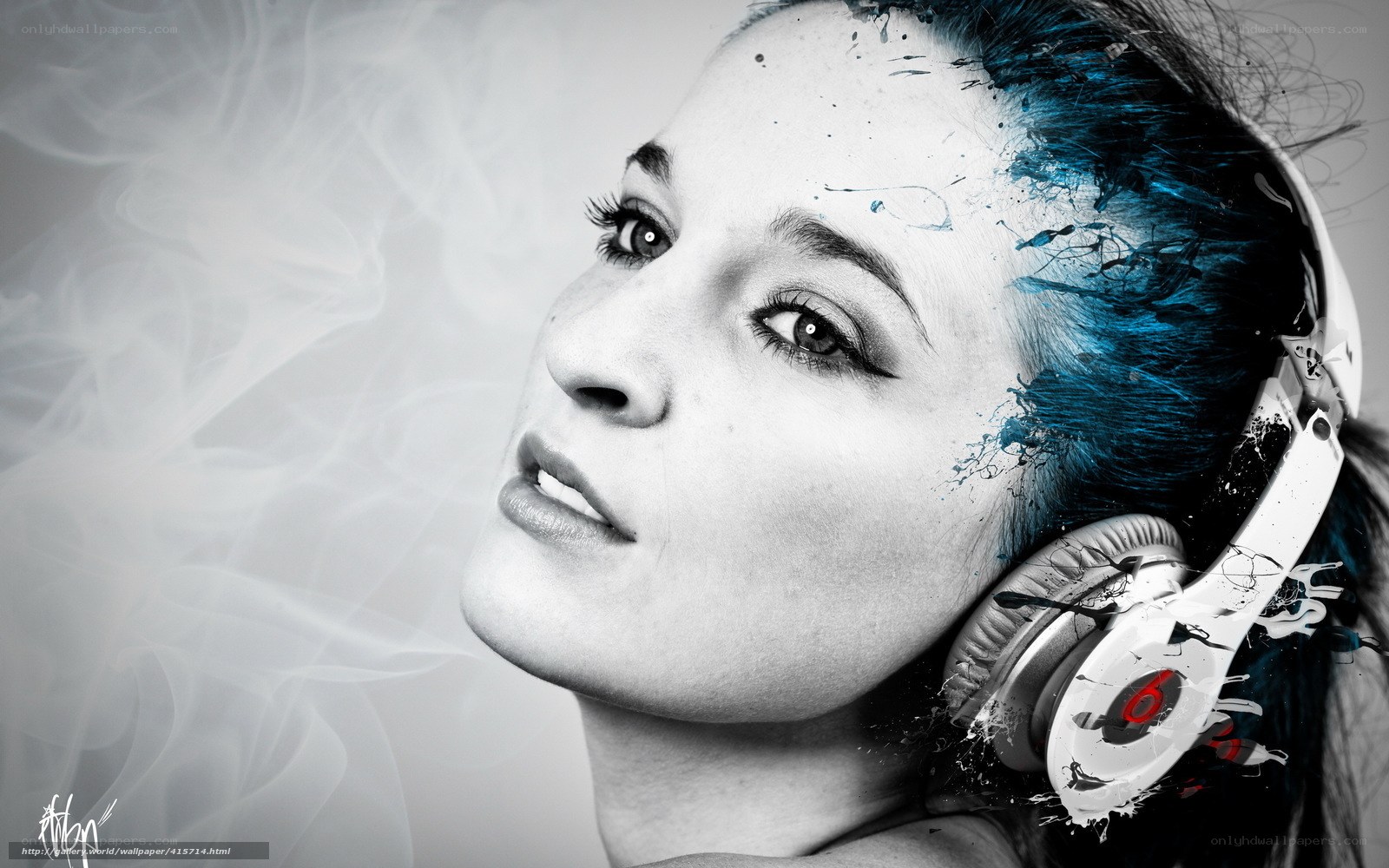 woman with headphones and smoke