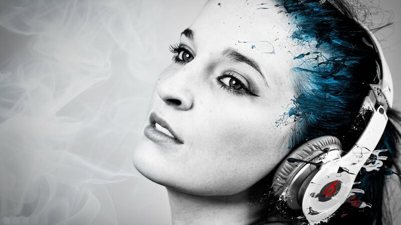 woman with headphones and smoke