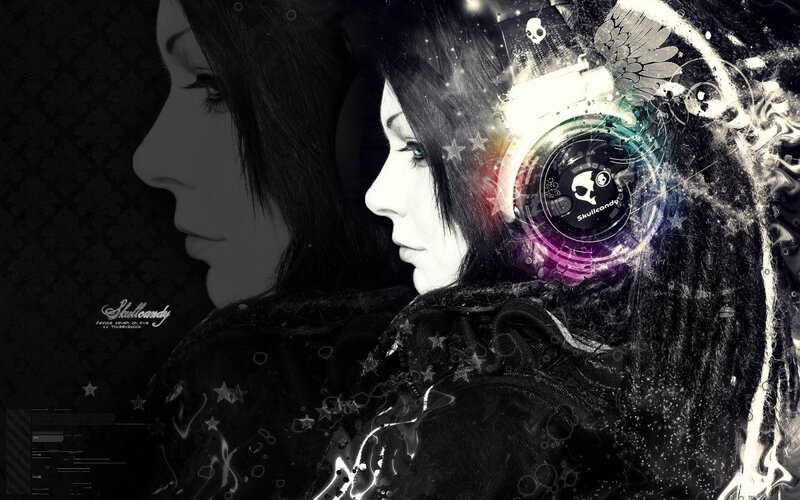 woman with headphones art