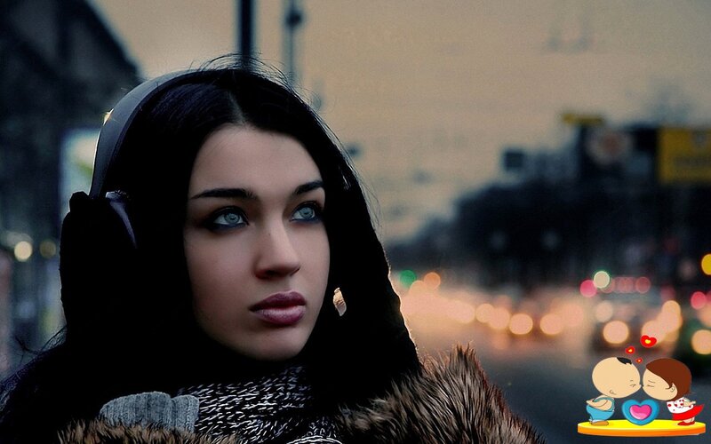 Woman with Headphones — Black, Dramatic, Night, Photograph, Scarf