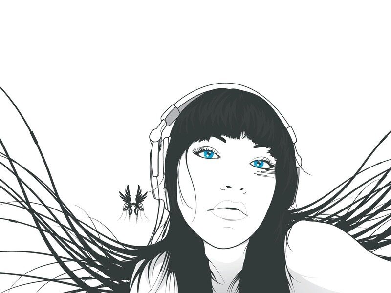 Woman with Headphones — Black, Neutral