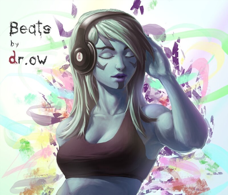 Woman with Headphones — Blue, Calm, Digital Art, Face Paint