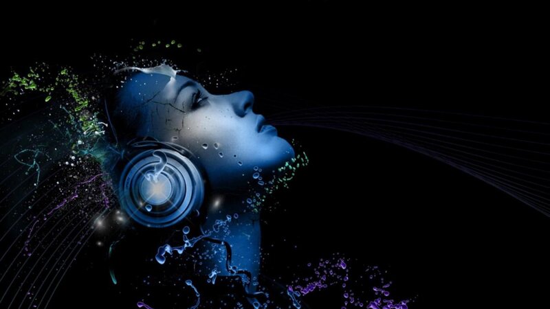 Woman with Headphones — Blue, Dramatic, Night