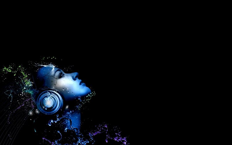 Woman with Headphones — Blue, Dramatic