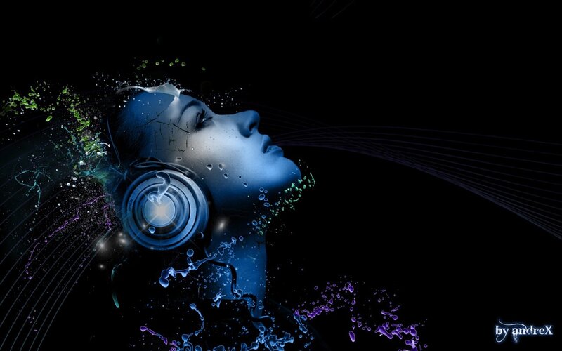 Woman with Headphones — Blue, Dreamy, Night, Digital Art, Splashes