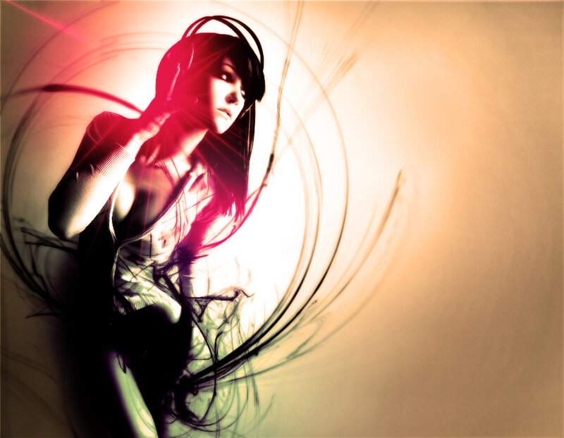 woman with headphones in light