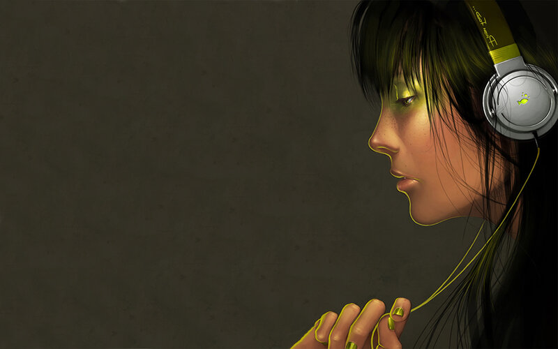 woman with headphones in profile