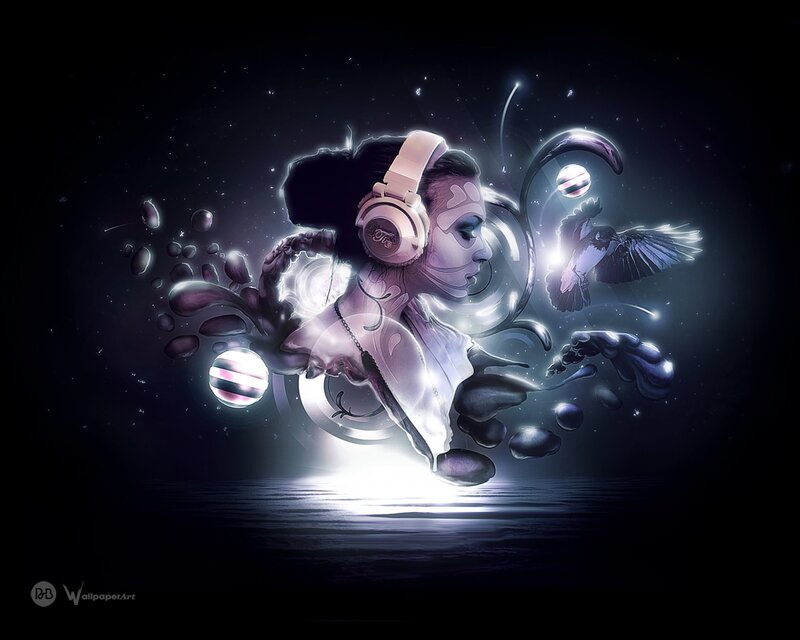 woman with headphones in space