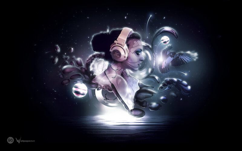 woman with headphones in space