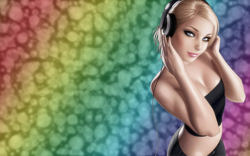 woman with headphones on