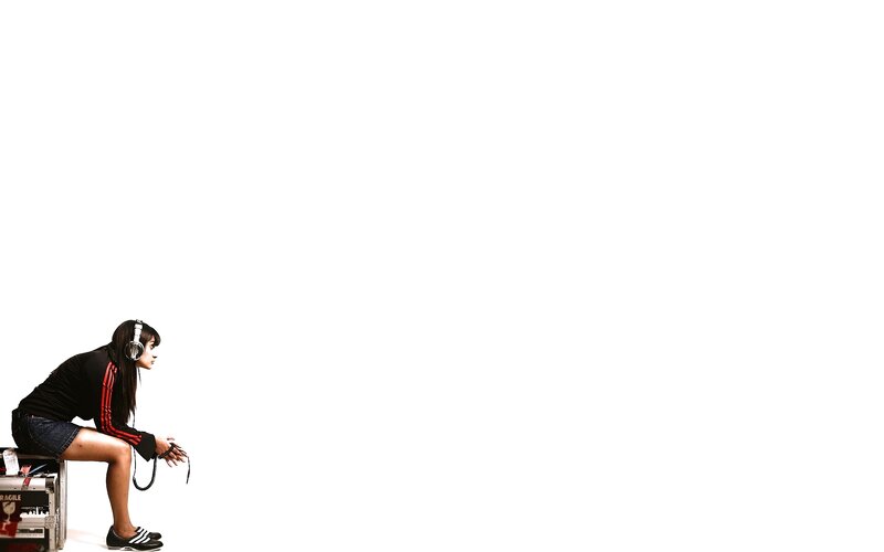 woman with headphones on white background