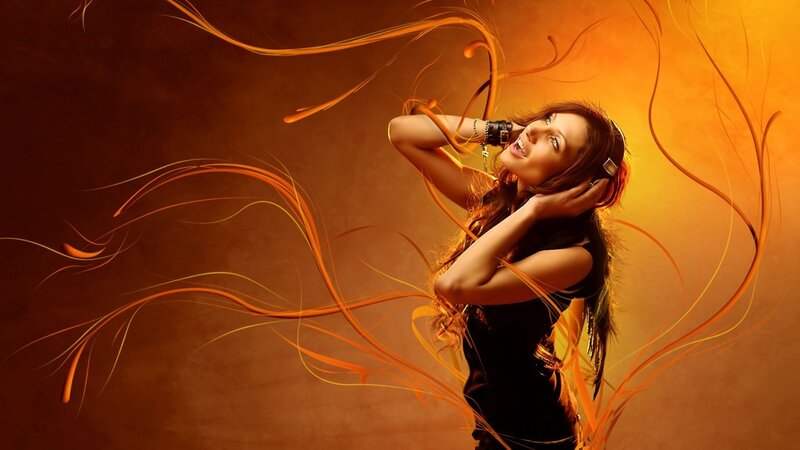Woman with Headphones — Orange, Energetic