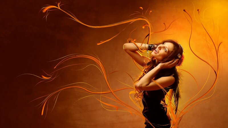 Woman with Headphones — Orange