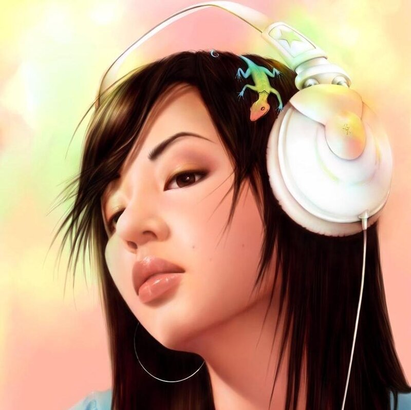 Woman with Headphones — Pink, Calm