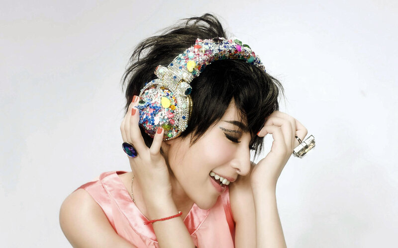 Woman with Headphones — Pink, Joyful