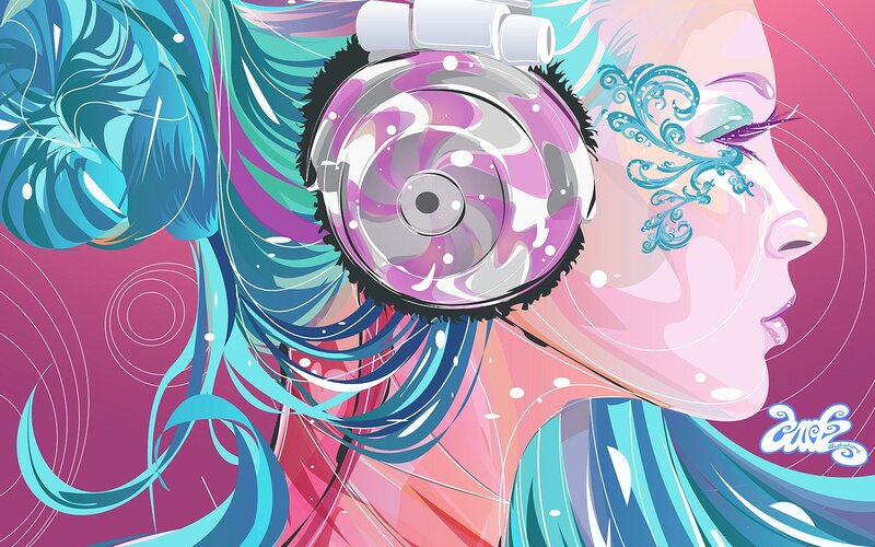 Woman with Headphones — Pink, Vibrant