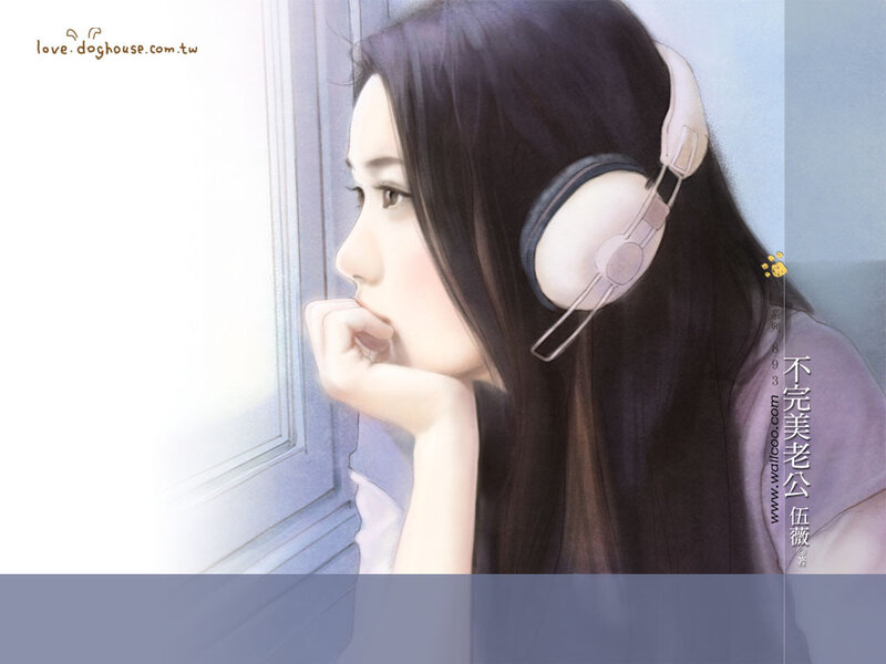 Woman with Headphones — Purple, Contemplative