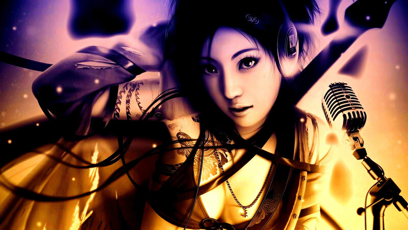 Woman with Headphones — Purple, Dramatic