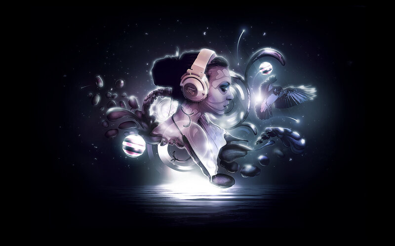 Woman with Headphones — Purple, Dreamy, Night