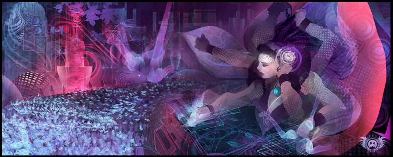 Woman with Headphones — Purple, Futuristic