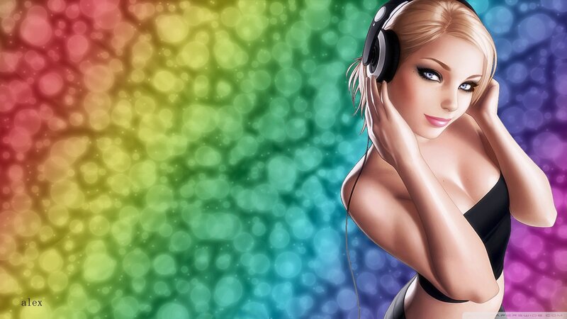 Woman with Headphones — Rainbow