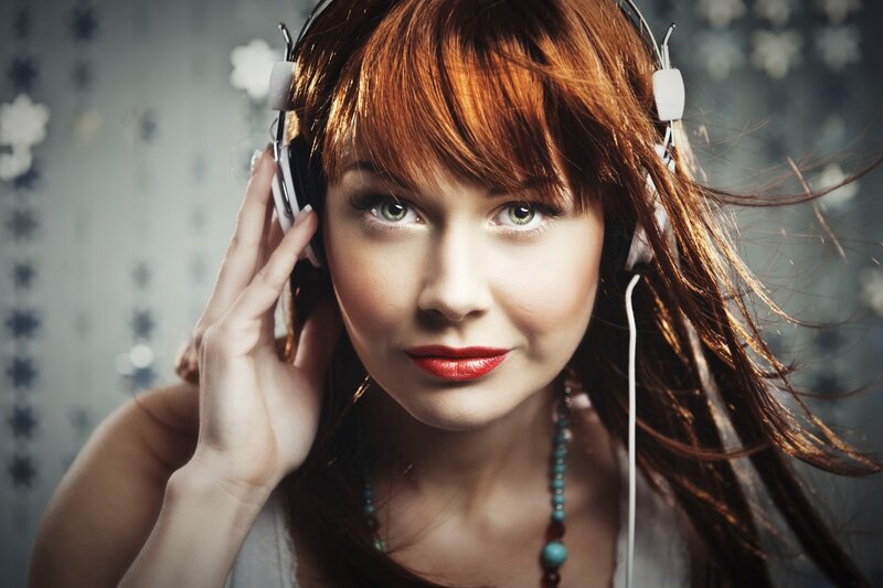 Woman with Headphones — Red, Intense