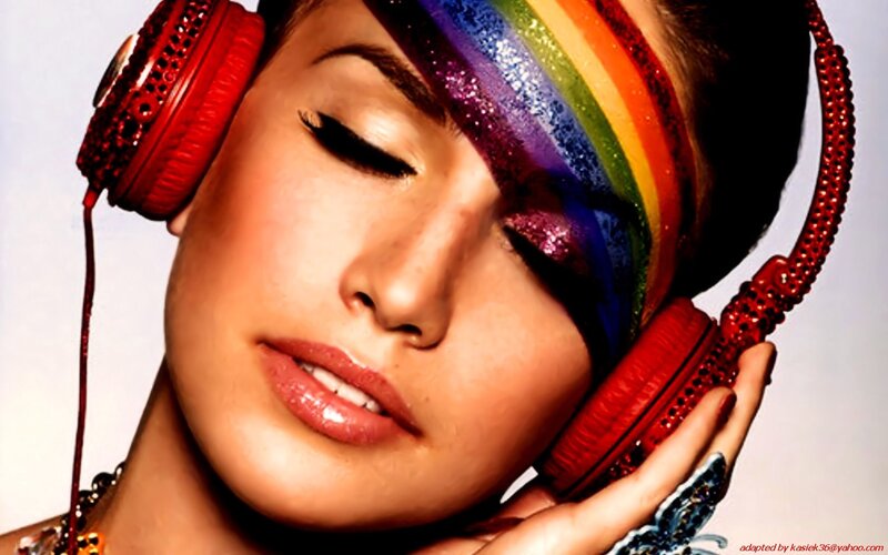 Woman with Headphones — Red
