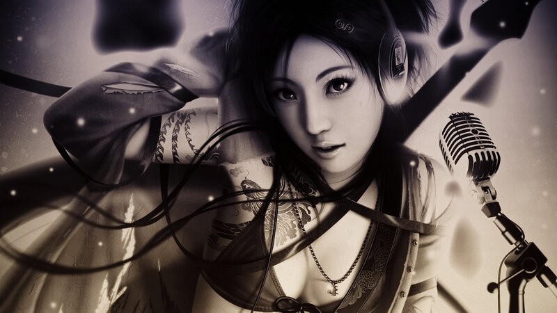woman with headphones singing