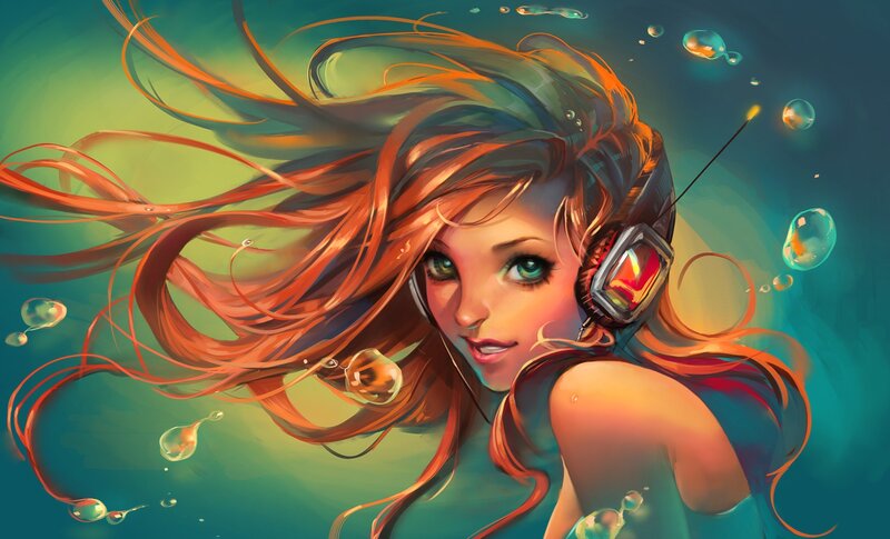 Woman with Headphones Underwater — Teal