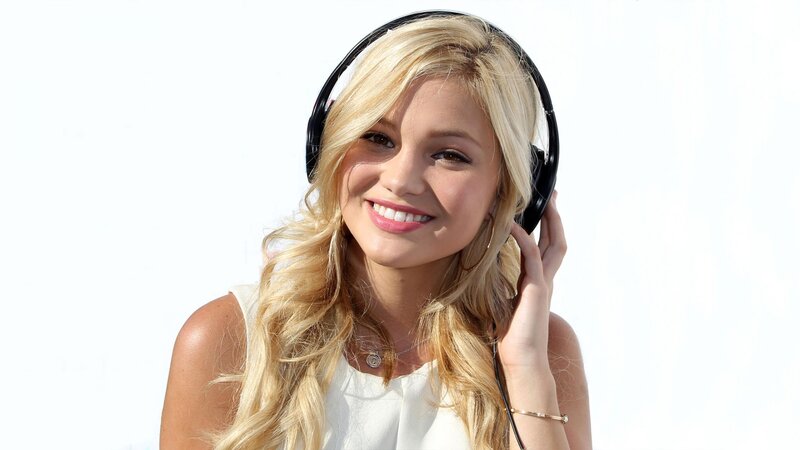 Woman with Headphones — White, Happy