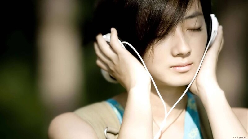 Woman with Headphones — White, Serene, Afternoon, Photograph