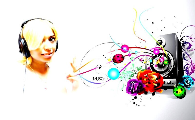 Woman with Headphones — White, Vibrant