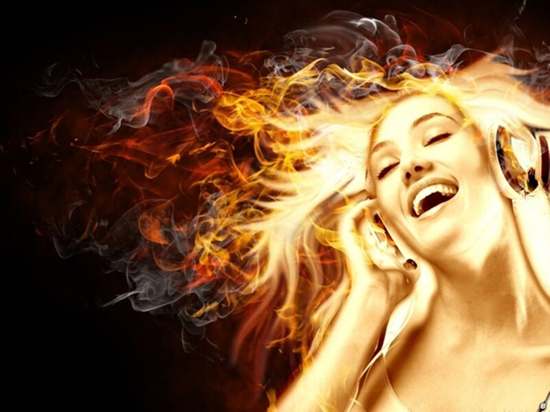 Woman with Headphones — Yellow, Dramatic