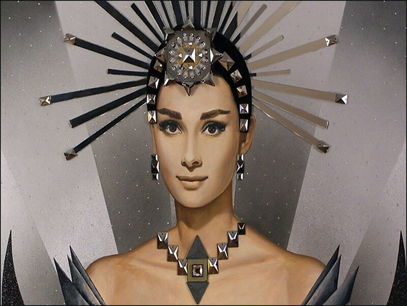 Woman with Headpiece — Black, Dramatic, Illustration, Necklace