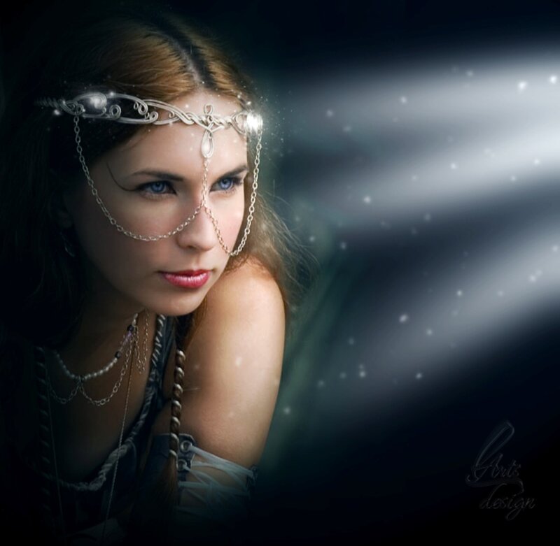 Woman with Headpiece — Black, Dramatic, Night