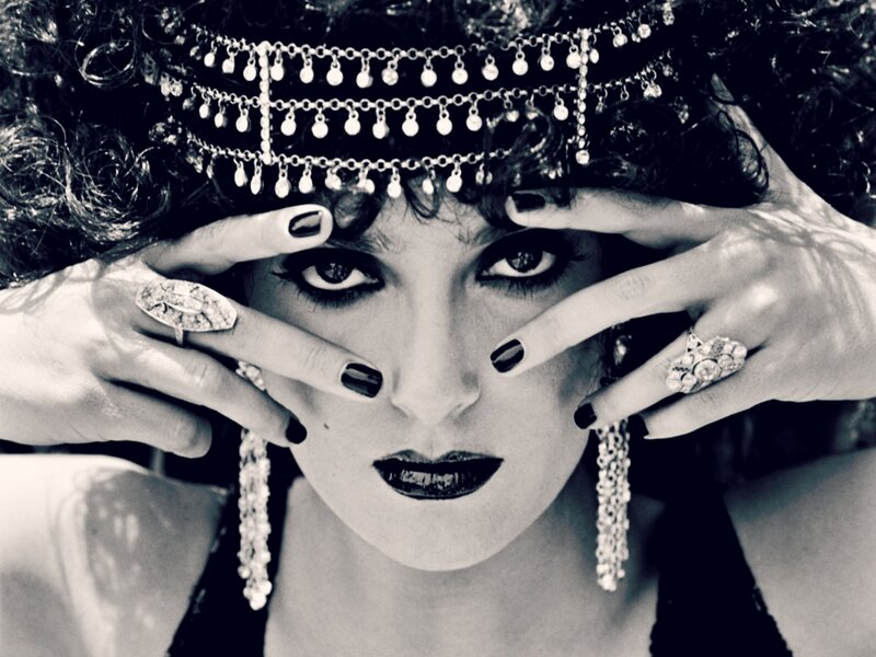 Woman with Headpiece — Black, Dramatic, Photograph, Rings