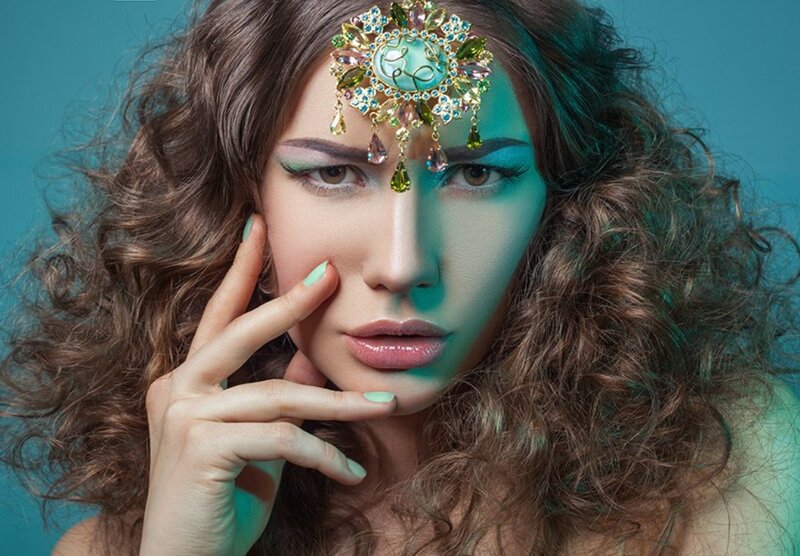 Woman with Headpiece — Blue, Dramatic