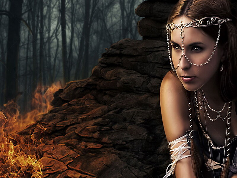 Woman with Headpiece in Forest