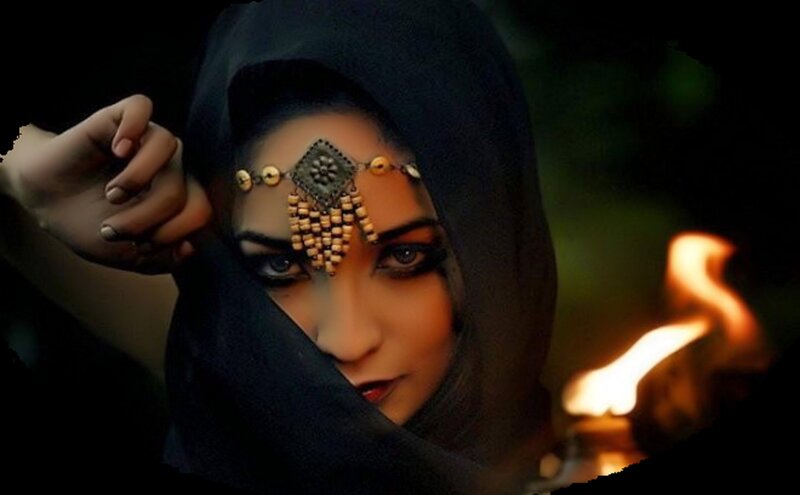 Woman with Headscarf — Black, Dramatic, Night