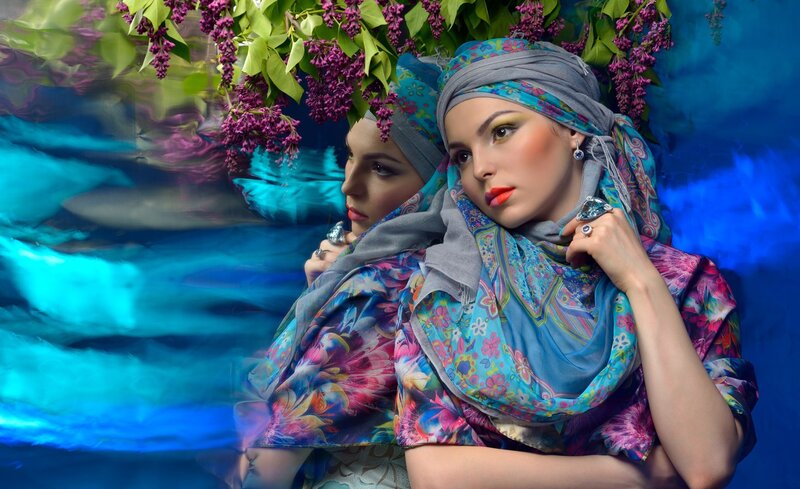 Woman with Headscarf — Blue, Dramatic, Spring