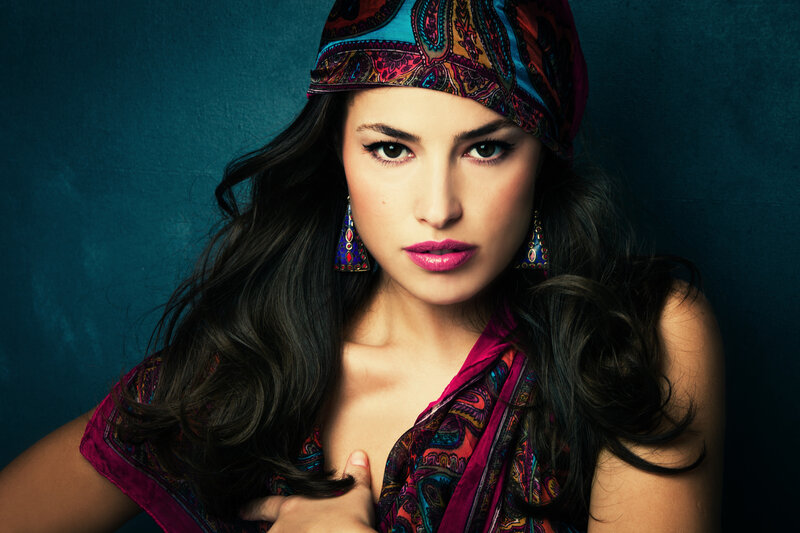 Woman with Headscarf — Blue, Dramatic