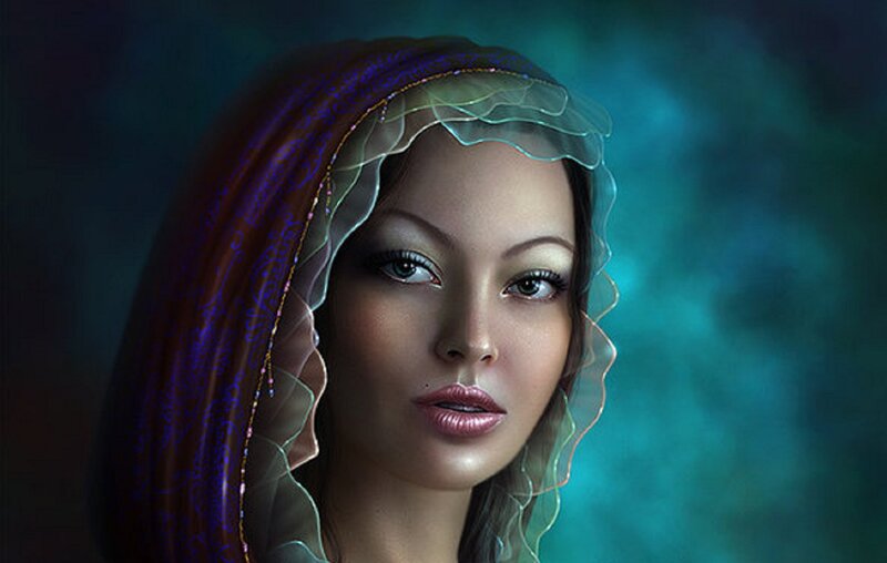 Woman with Headscarf — Blue
