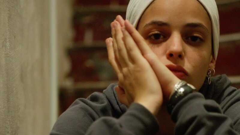 Woman with Headscarf — Gray, Serious