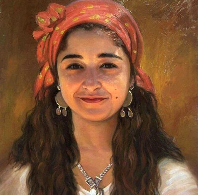 Woman with Headscarf — Red, Calm